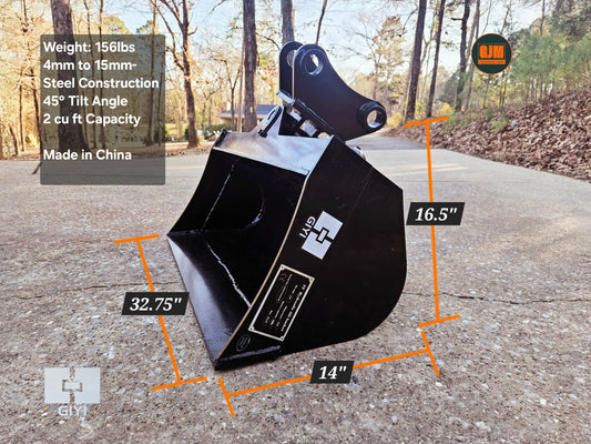 GIYI 32" Hydraulic Tilt Bucket for 3 Ton Mini Excavators