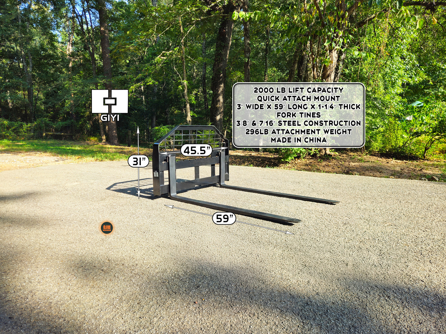 GIYI GY-DHC 59" 2000lb Capacity Skid Steer Pallet Forks