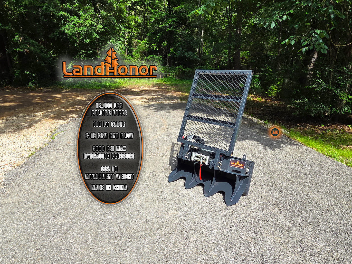 LandHonor FW-13-15000G 15,000 lb Capacity Skid Steer Hydraulic Logging Winch