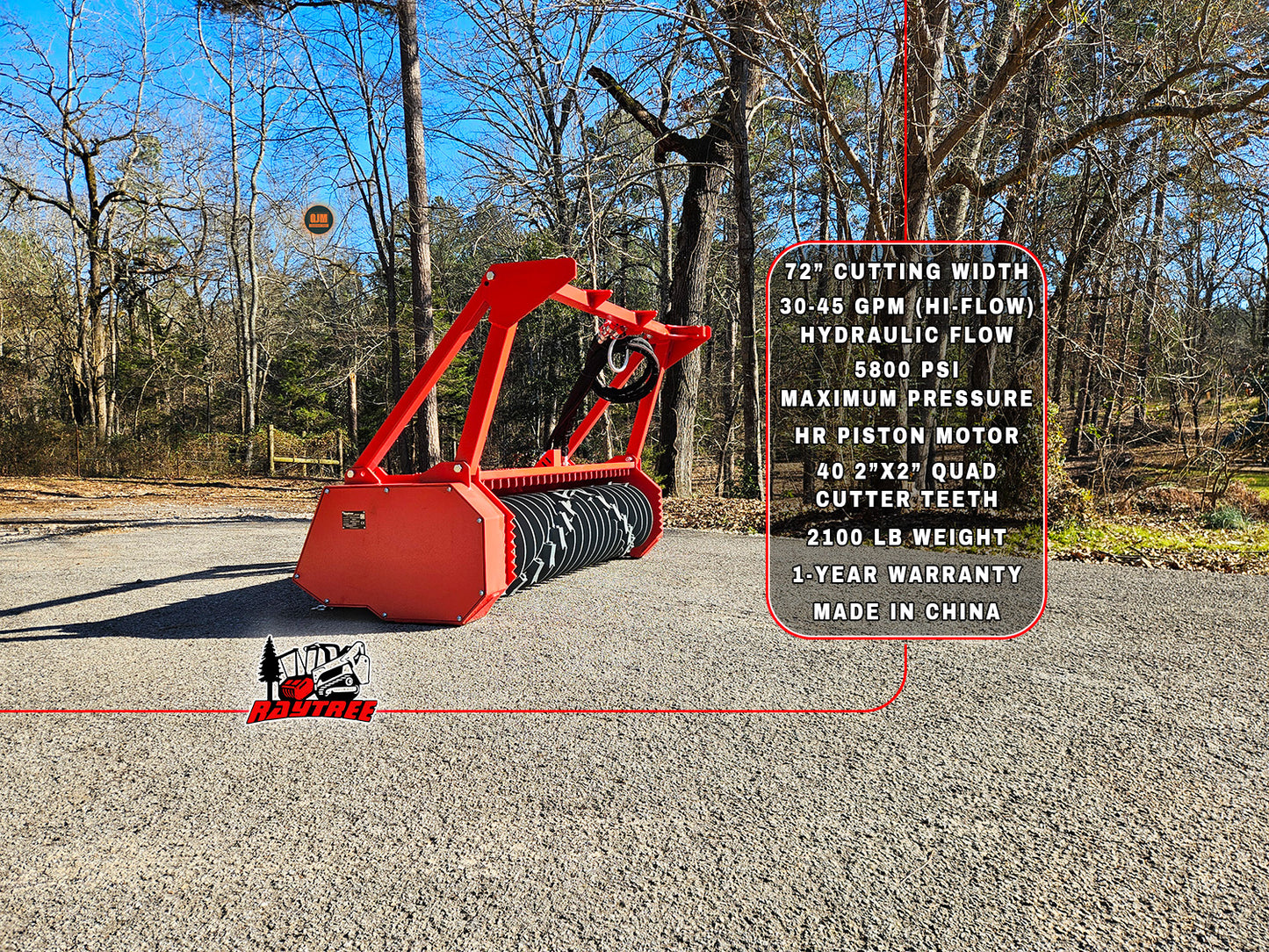 Raytree RMBD72 72" Skid Steer Hi-Flow Drum Mulcher