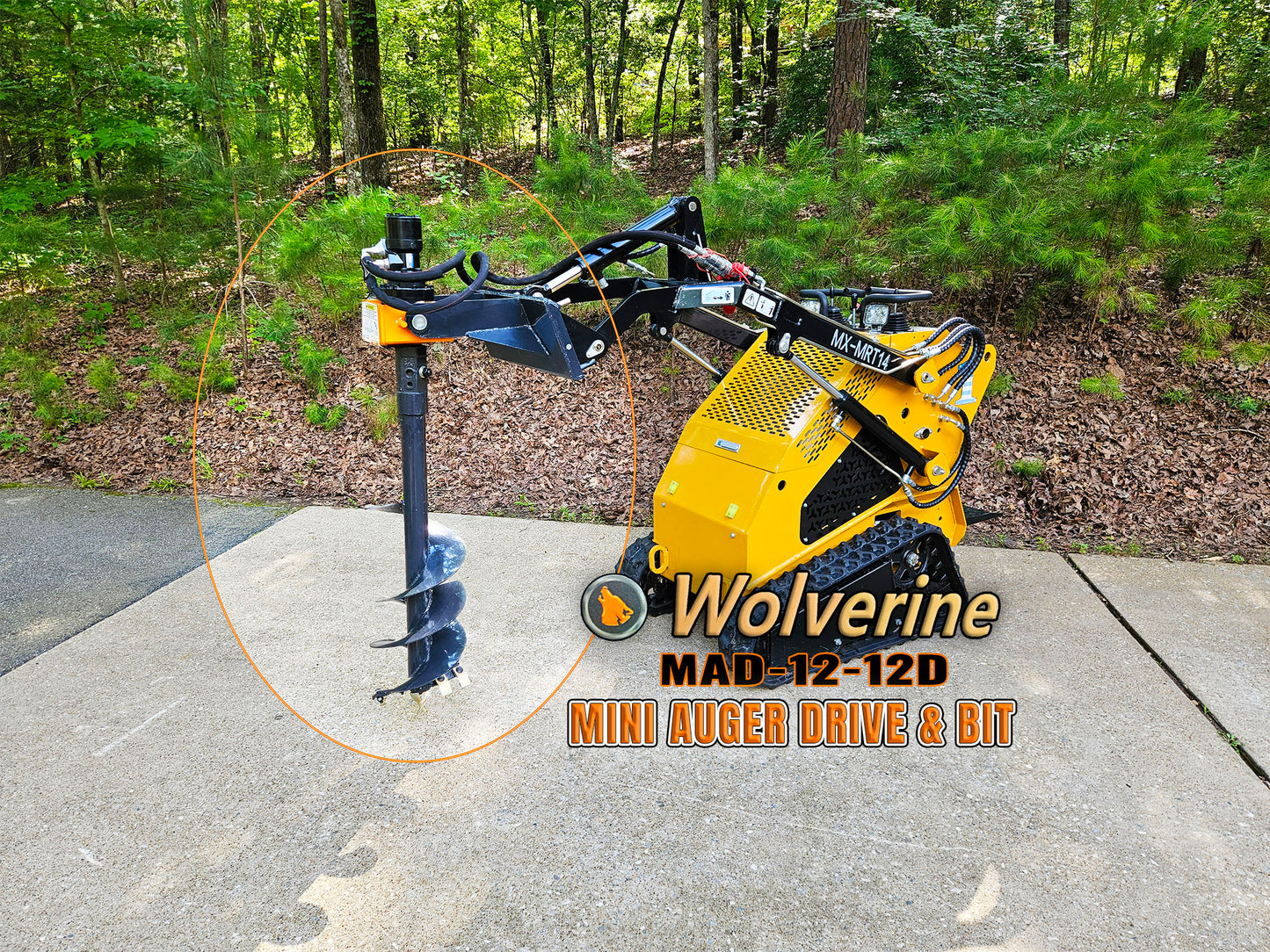 Wolverine MAD-12-12D Mini Skid Steer Hydraulic Auger with 12" Bit